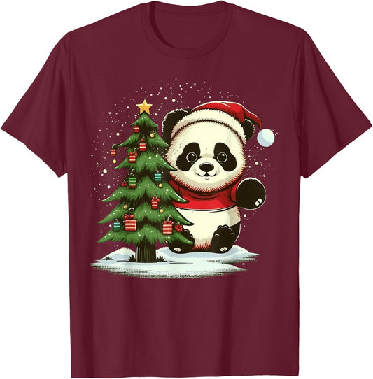 Xmas Panda Santa on Christmas Panda T-Shirt - T-Shirt | Maroon