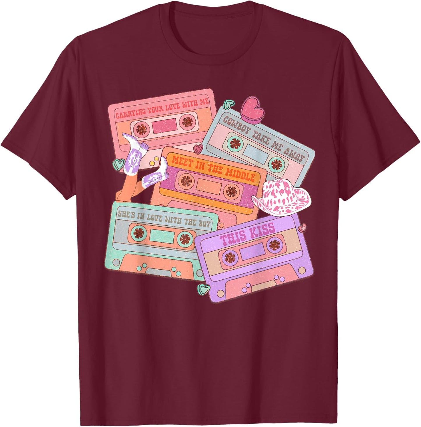 Western 90's Cassette Tape Country Music Cowgirl Cowboy T-Shirt - T-Shirt | Maroon