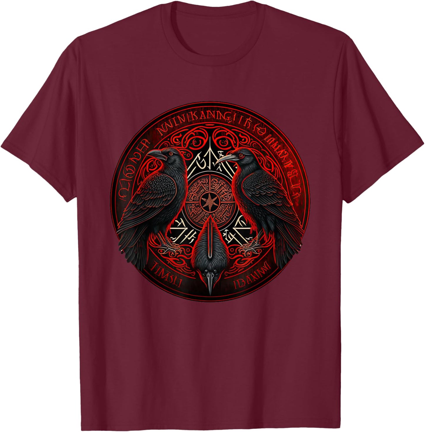 Scandinavian Odin Ravens T-Shirt - T-Shirt | Maroon