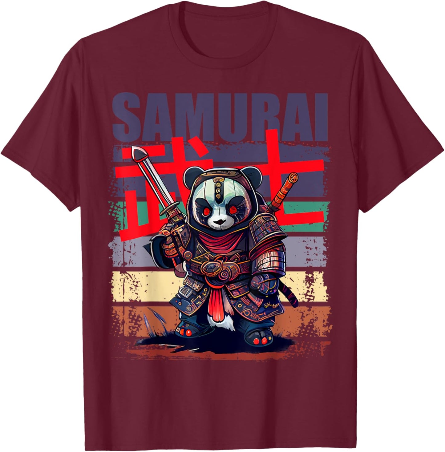 Retro Samurai Artwork Japanese Style for Anime Men and Boys T-Shirt - T-Shirt | Maroon