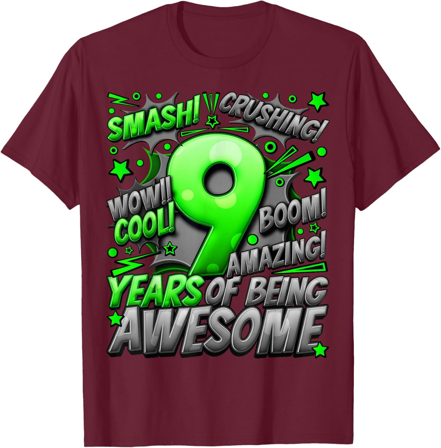 9th Birthday Comic Style Awesome Since 2014 9 Year Old Boy T-Shirt - T-Shirt | Maroon