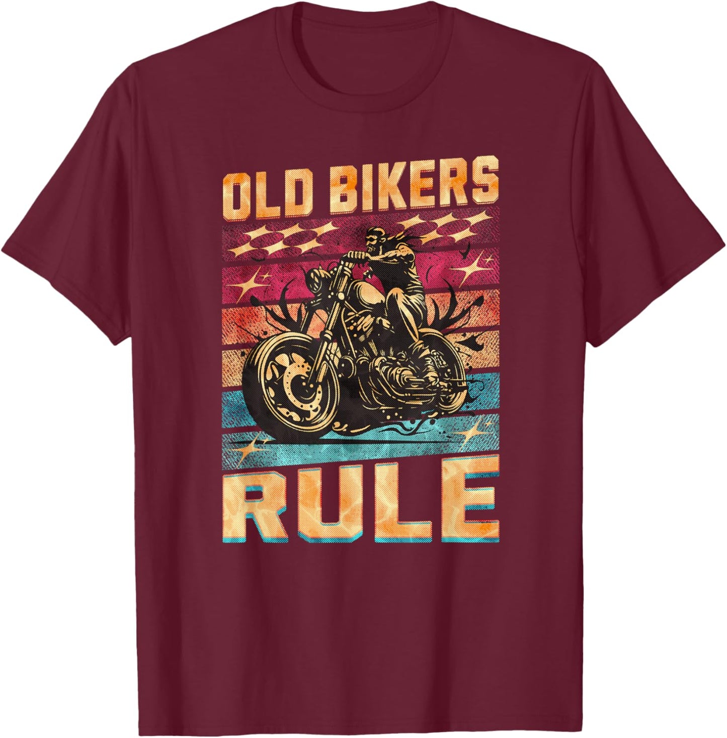 Old Bikers Rule Old Guys Motorcycle Biker T-Shirt - T-Shirt | Maroon