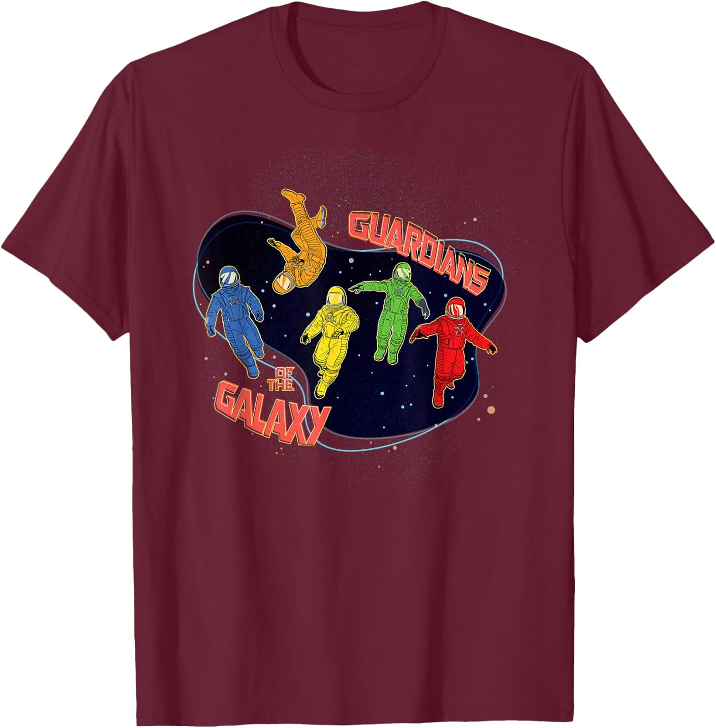 Marvel Guardians of the Galaxy Volume 3 Team in Spacesuits T-Shirt - T-Shirt | Maroon