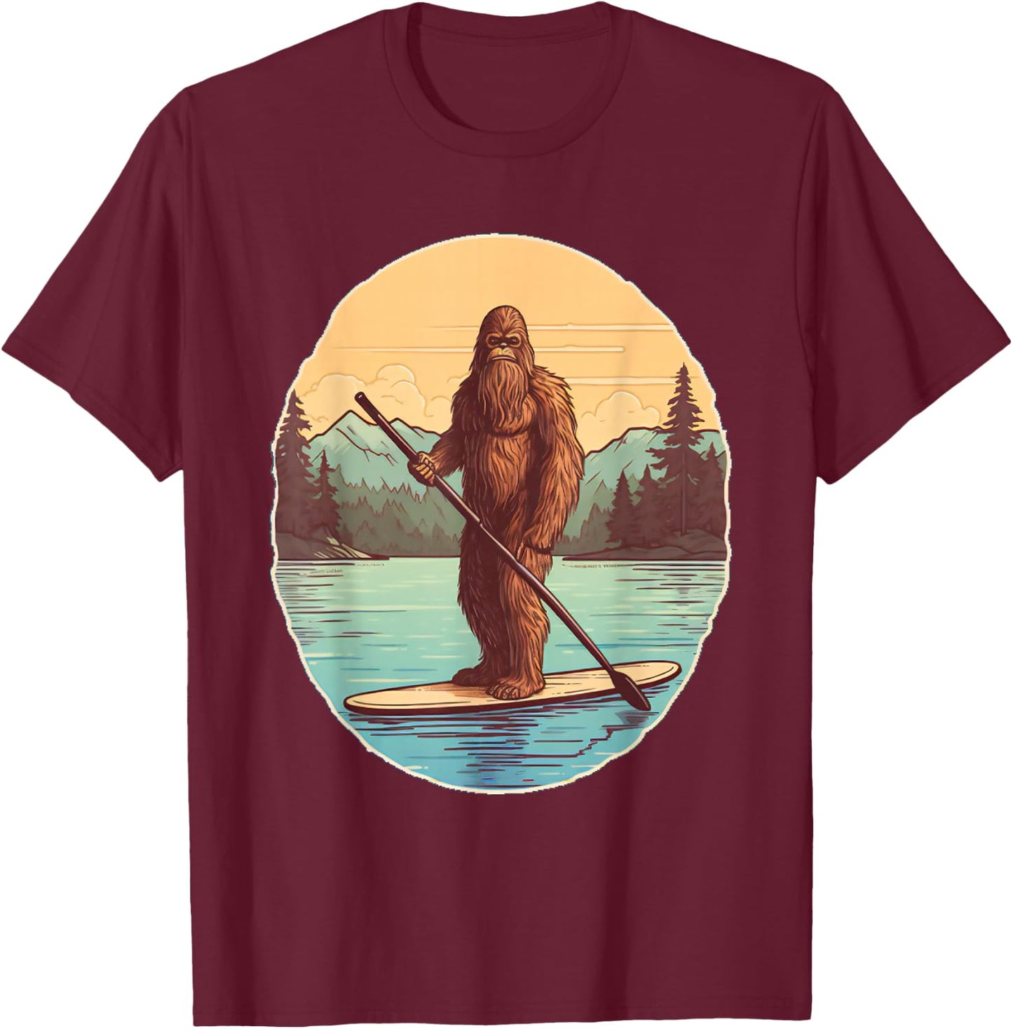 Funny Paddleboarding Bigfoot Paddleboard SUP Paddle Board T-Shirt - T-Shirt | Maroon