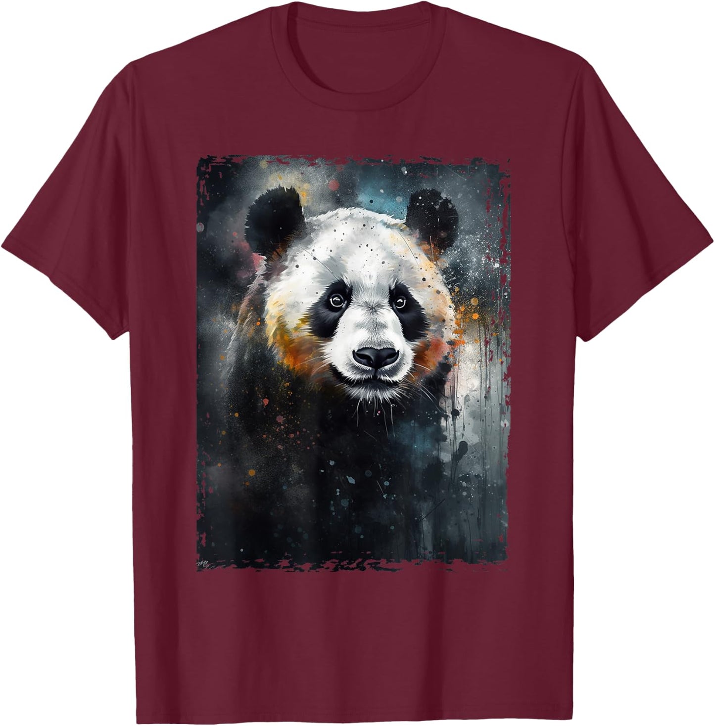 Colorful Beautiful Panda Watercolor Panda Lovers Oil Painting Boys Kids Funny T-Shirt - T-Shirt | Maroon