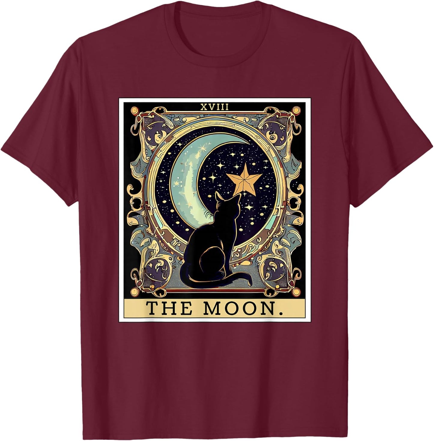 The Cresent Moon Tarot Card Vintage Black Cat Women's Men's T-Shirt - T-Shirt | Maroon