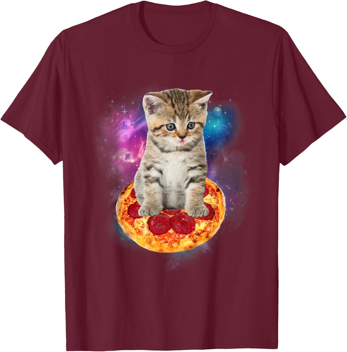 Funny Galaxy Cat in Space - Cat riding Pizza and Taco Lover Women Kids T-Shirt - T-Shirt | Maroon