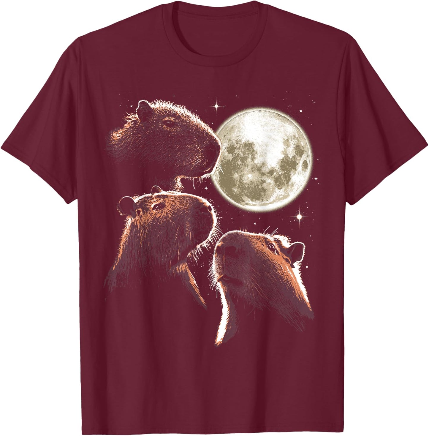 Three Capybara Moon Funny Capybara Meme Mystical Capybara T-Shirt - T-Shirt | Maroon