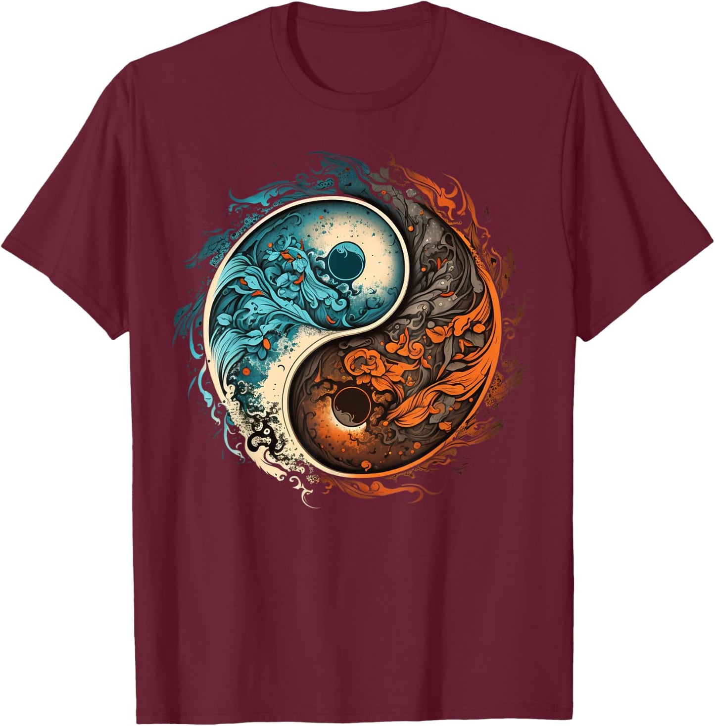 Meditation Taoism Yin Yang Symbol on Zen Taijitu Yin Yang T-Shirt - T-Shirt | Maroon