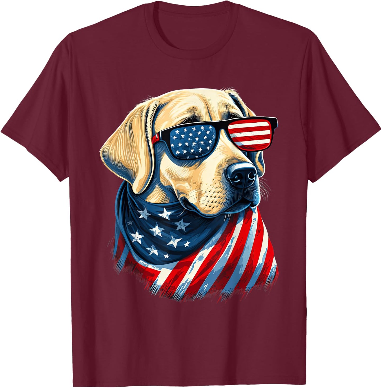 Yellow Labrador With American Flag Patriotic USA Women Kids Men T-Shirt - T-Shirt | Maroon