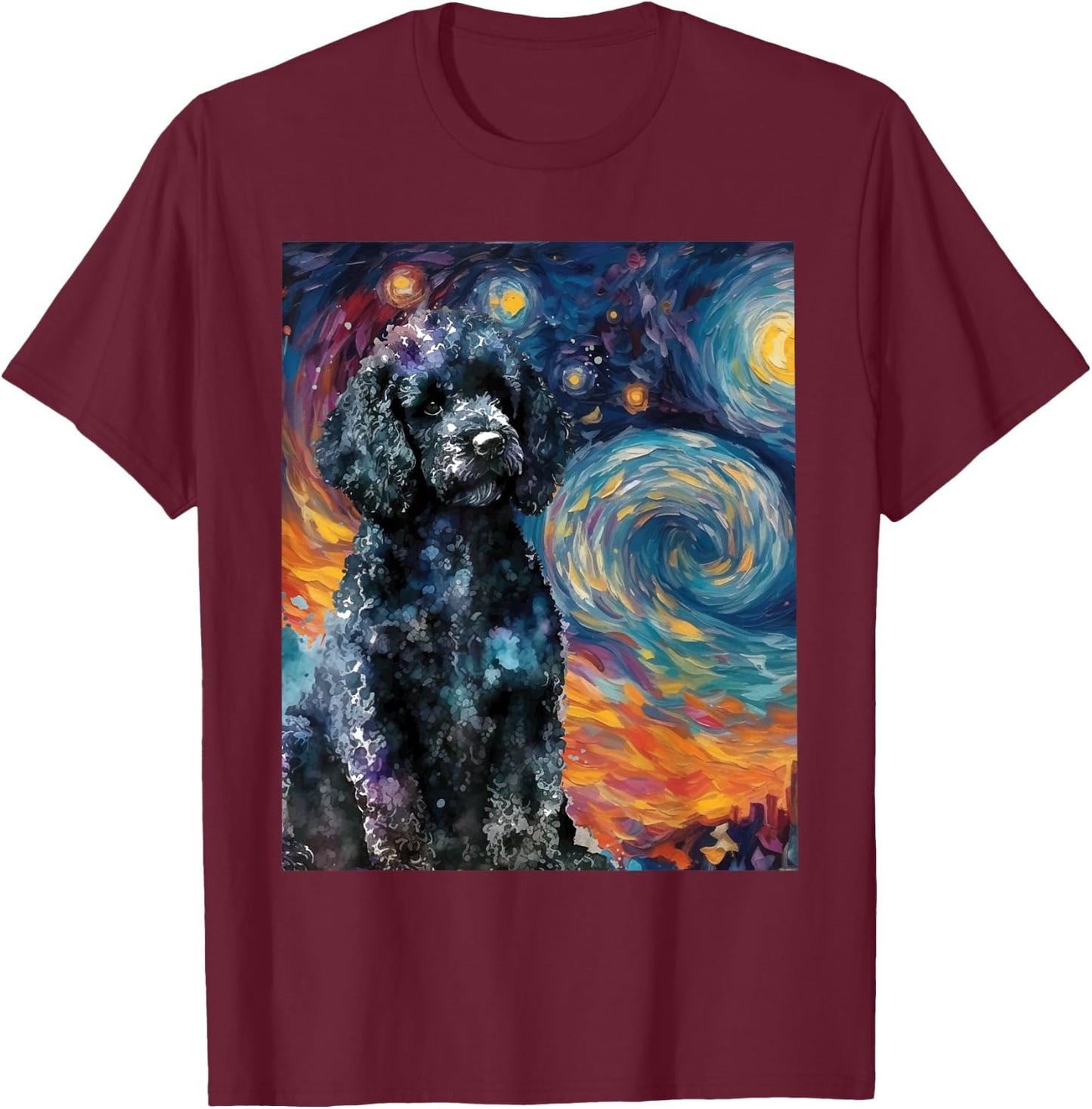 Black Poodle Starry Night - Dog Lover Puppy Pet Owner Men Women Kids T-Shirt - T-Shirt | Maroon