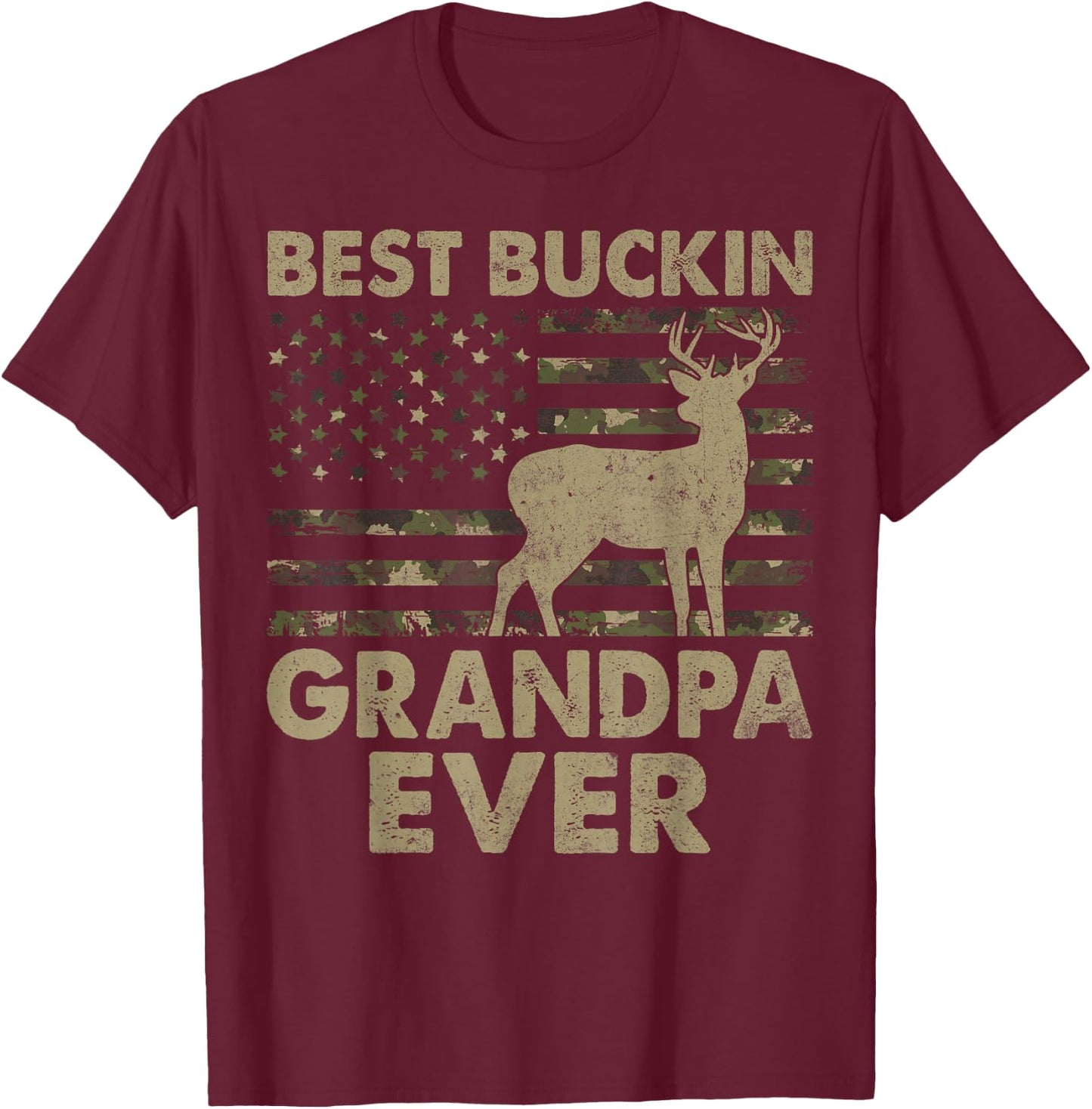 USA Flag Best Bucking Grandpa Ever Hunting Grandpa T-Shirt - T-Shirt | Maroon