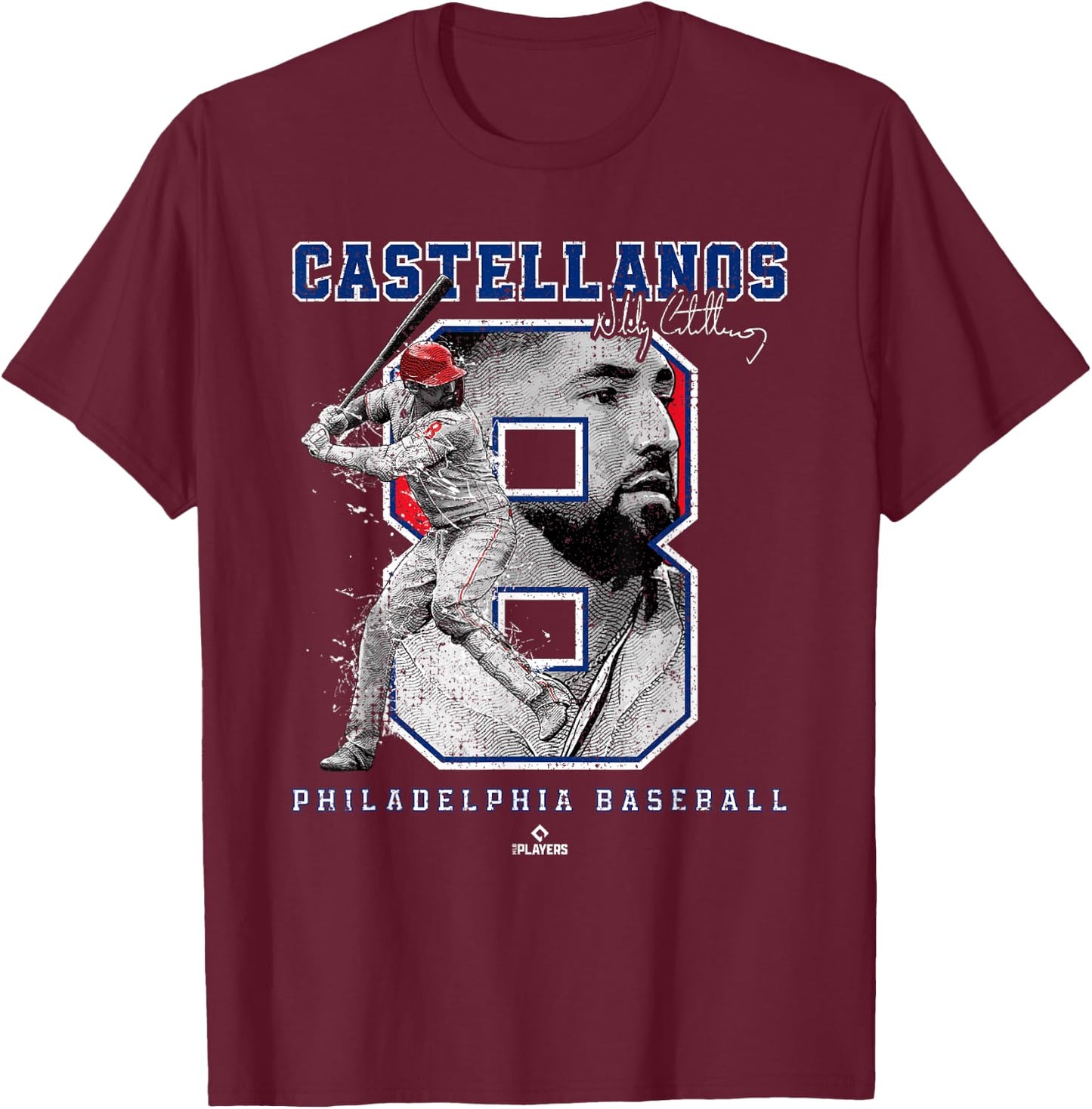 Number and Portrait Nick Castellanos Philadelphia MLBPA T-Shirt - T-Shirt | Maroon