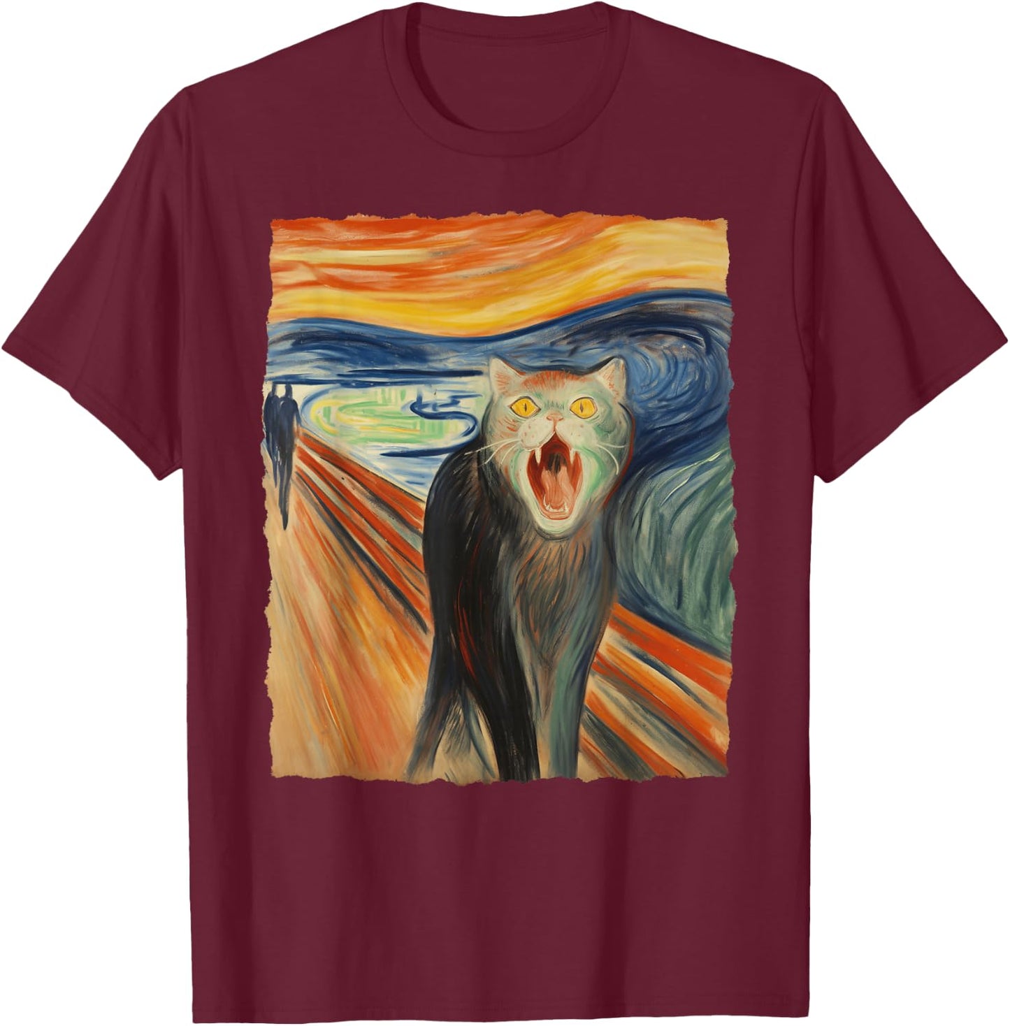 The Scream Cat – Fine Art Painting Funny Kitty Lover T-Shirt - T-Shirt | Maroon