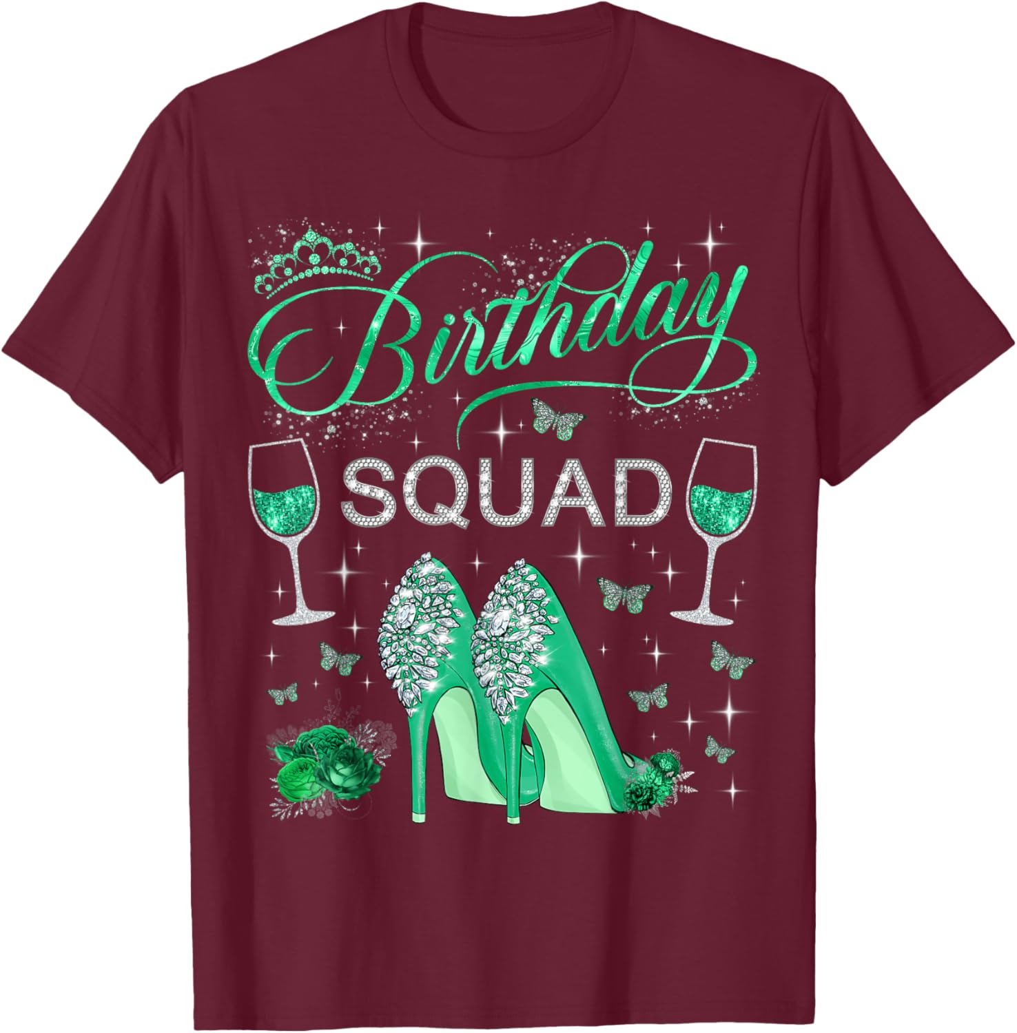 Birthday squad Diva Squad Butterflies High Heels Women Girls T-Shirt - T-Shirt | Maroon