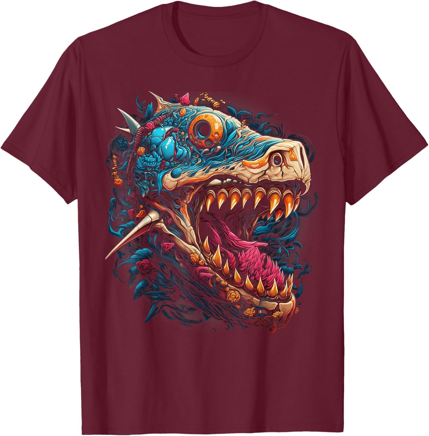 Floral Hammerhead Shark Ocean Design Women T-Shirt - T-Shirt | Maroon