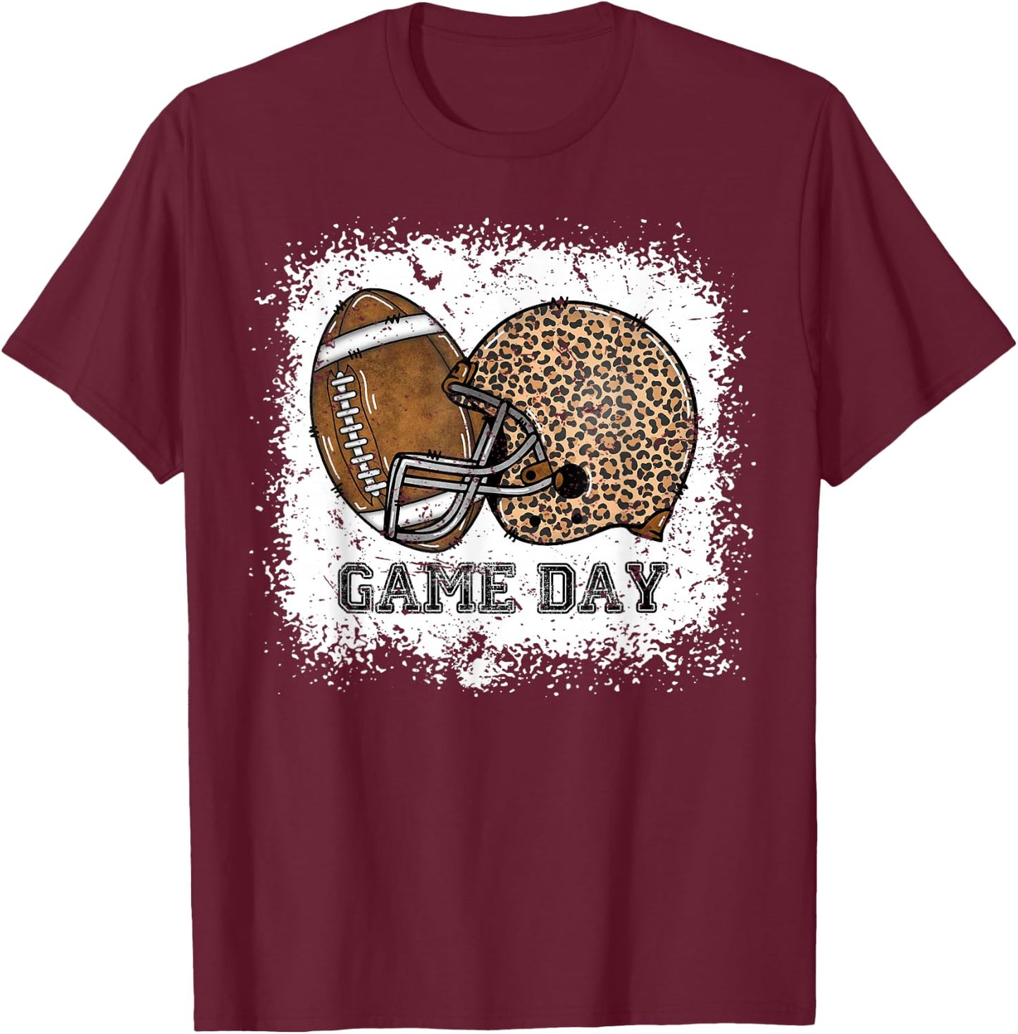 Bleached Game Day Leopard Football Helmet Sport Mom Girls T-Shirt - T-Shirt | Maroon