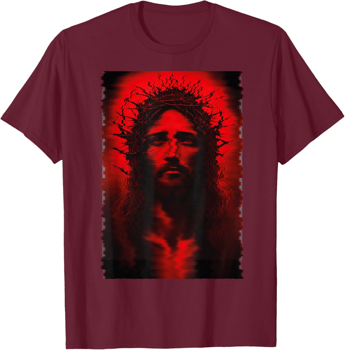 Goth Aesthetic Grunge Occult Emo Satanic Jesus Glitch T-Shirt - T-Shirt | Maroon