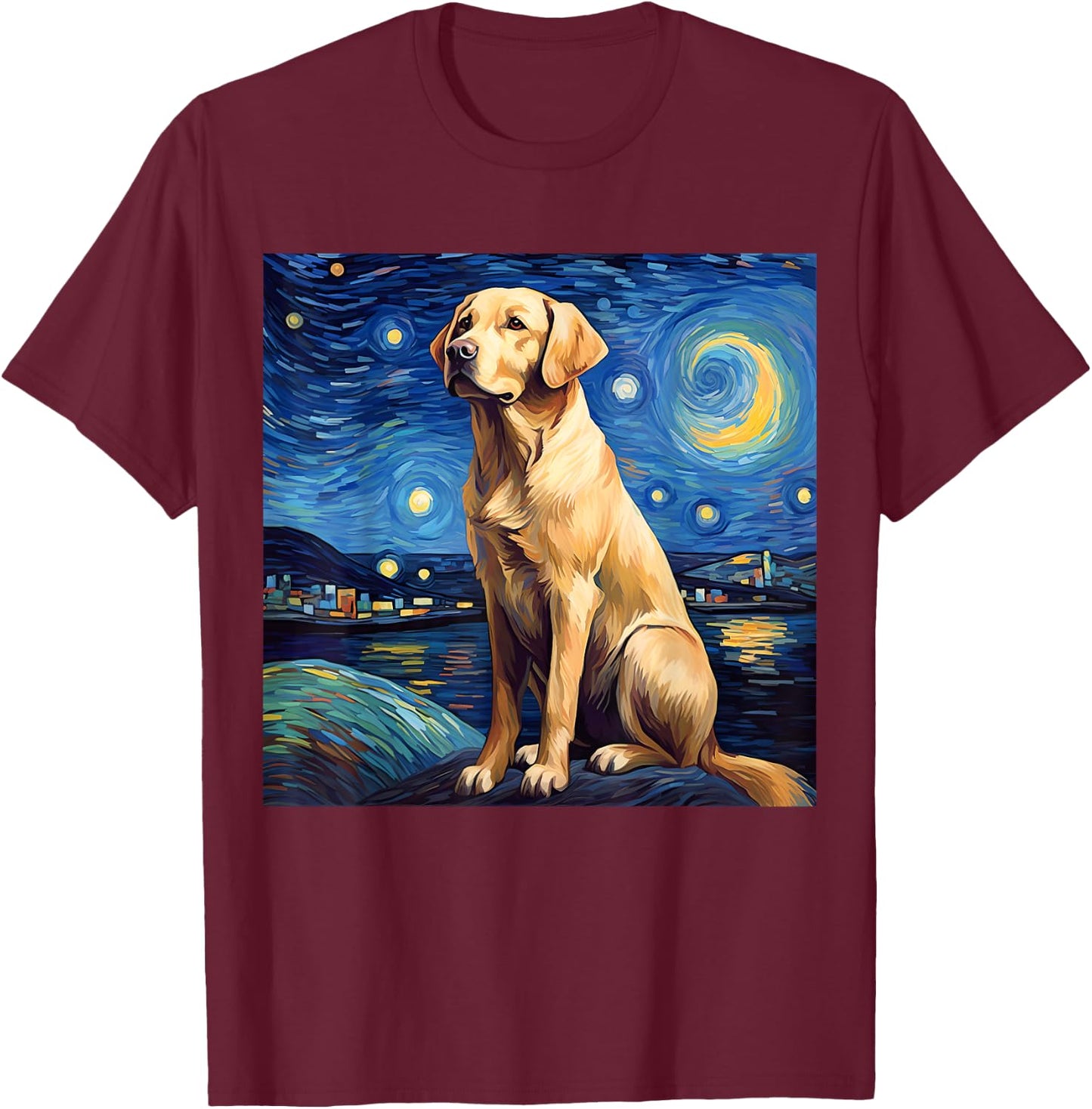 Surreal Starry Night Labrador Retriever Dog T-Shirt - T-Shirt | Maroon
