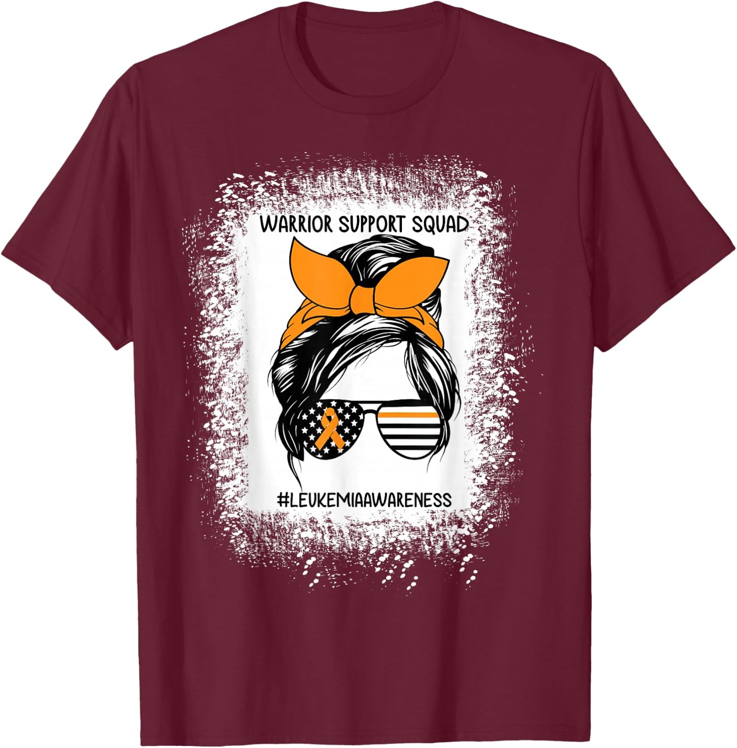 Leukemia Awareness Warrior Support Squad Messy Bun Sunglass T-Shirt - T-Shirt | Maroon