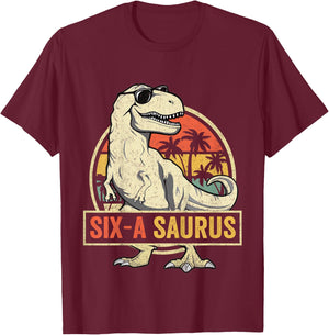6 Year Old Dinosaur Birthday 6th T Rex Dino Six Saurus T-Shirt - T-Shirt | Maroon