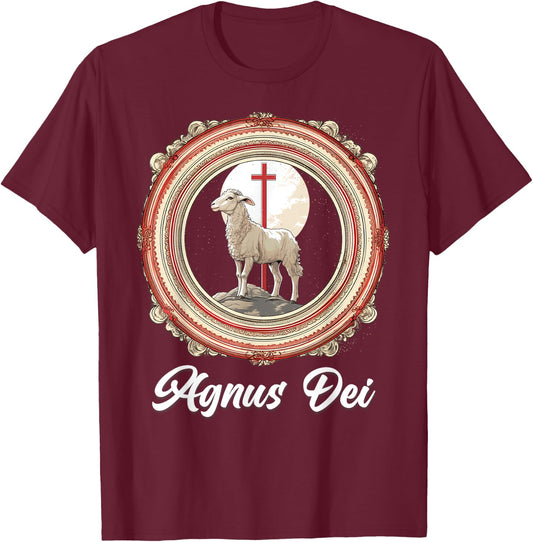 Agnus Dei Sanctus Traditional Latin Mass Catholic T-Shirt - T-Shirt | Maroon