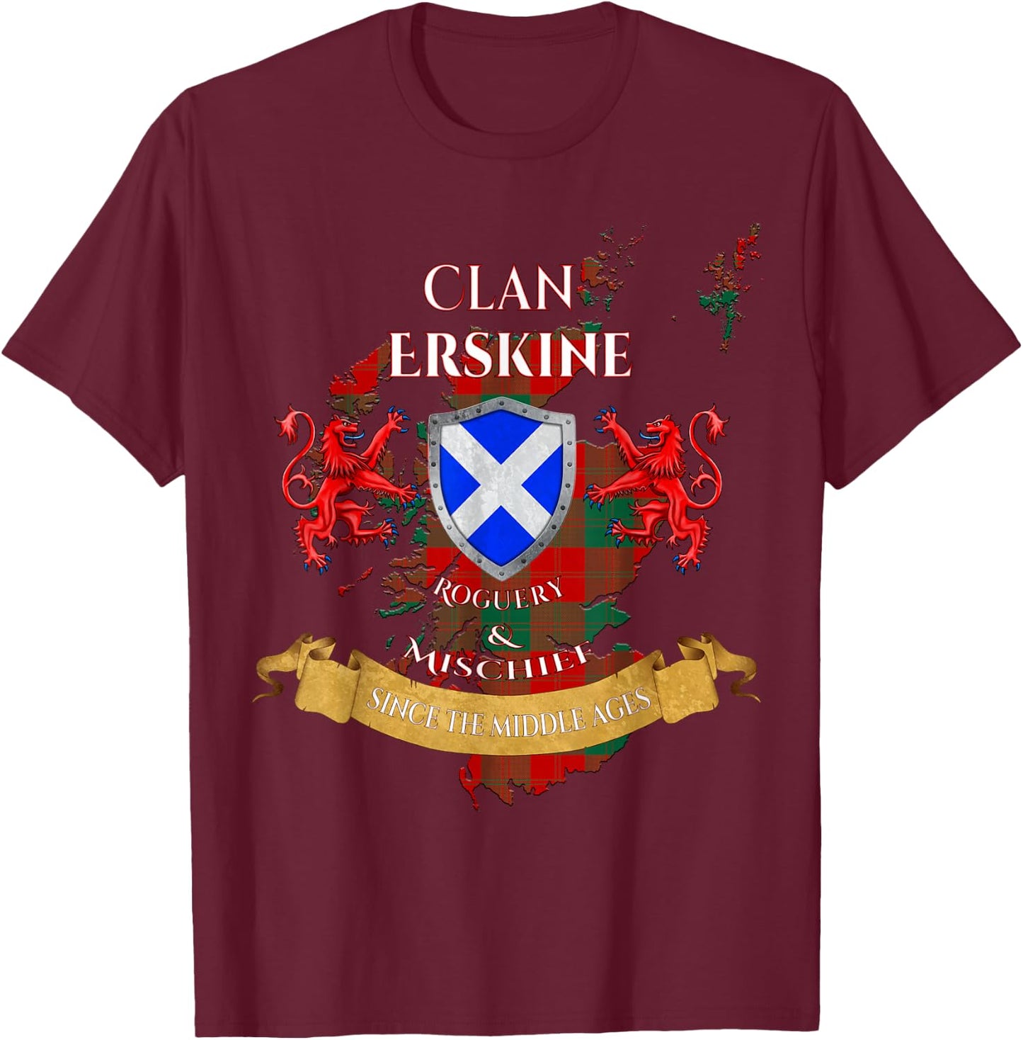 Erskine Scottish Family Clan Middle Ages Mischief T-Shirt - T-Shirt | Maroon