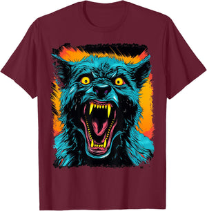 FrightNightFits Werewolf Halloween Graphic - Black, -Adults & Kids, Short Sleeve, Small T-Shirt - T-Shirt | Maroon