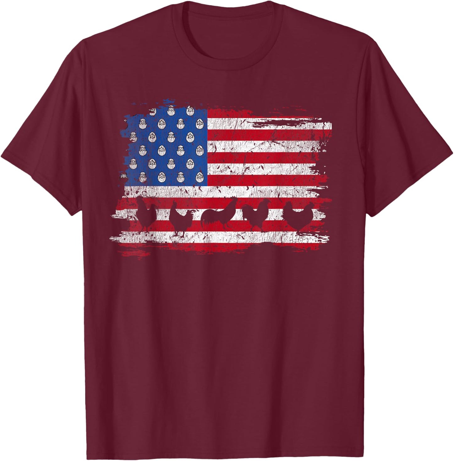 American Flag Chicken 4th Of July Farmer Farming Patriotic T-Shirt - T-Shirt | Maroon
