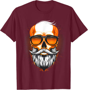 Vintage Rebel: Cool Old Man Skull with Beard Men Women T-Shirt - T-Shirt | Maroon