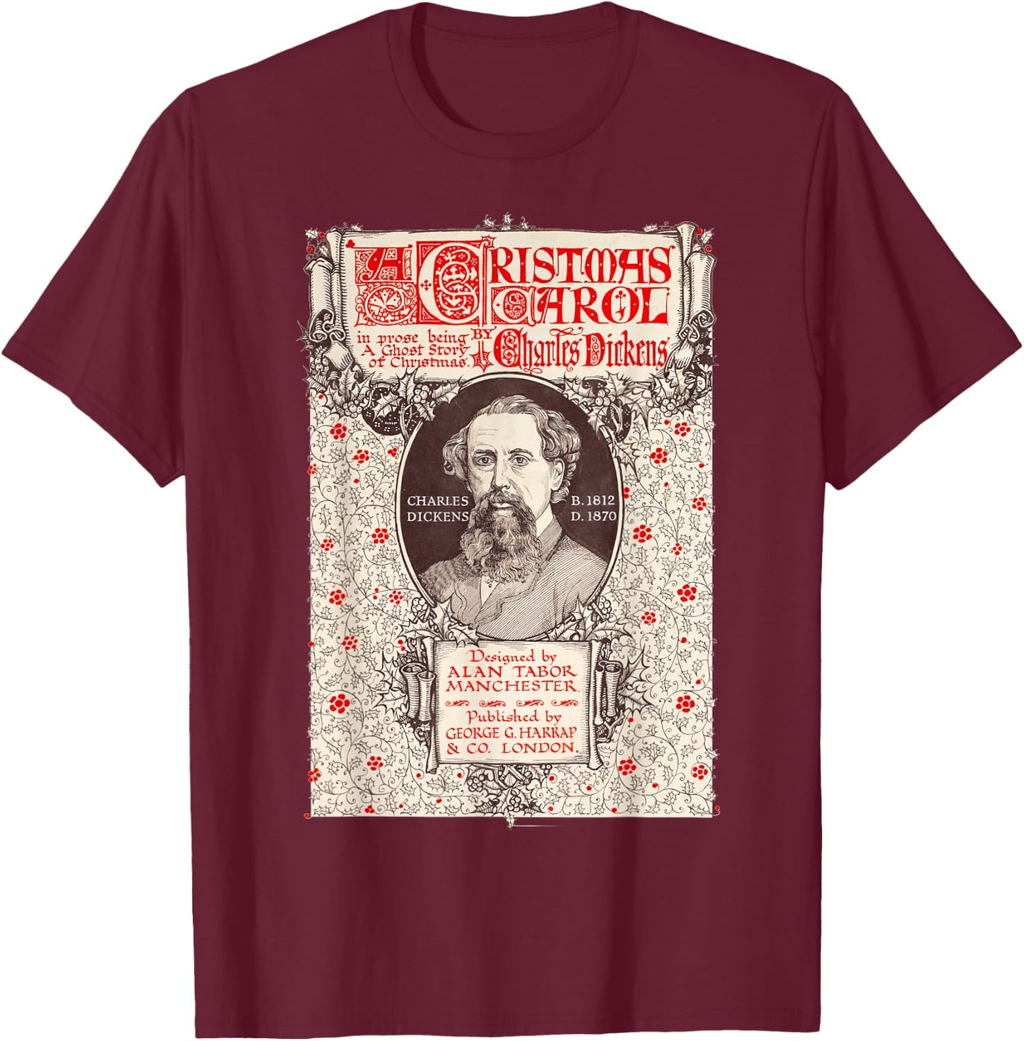 A Christmas Carol Collectors Society Dickens Scrooge Christmas Carol Vintage Black -Adults T-Shirt - T-Shirt | Maroon