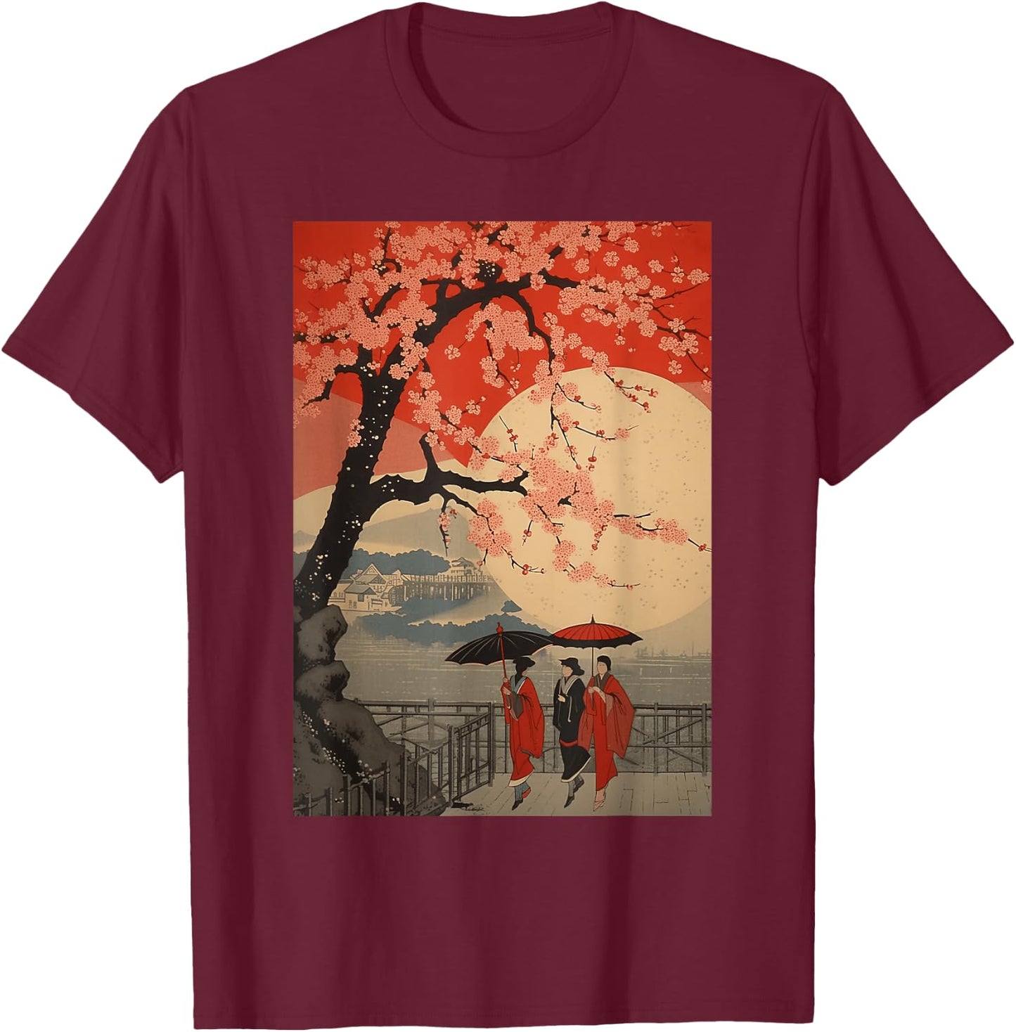Cherry Blossom Sakura Japanese Graphical Art Sakura T-Shirt - T-Shirt | Maroon