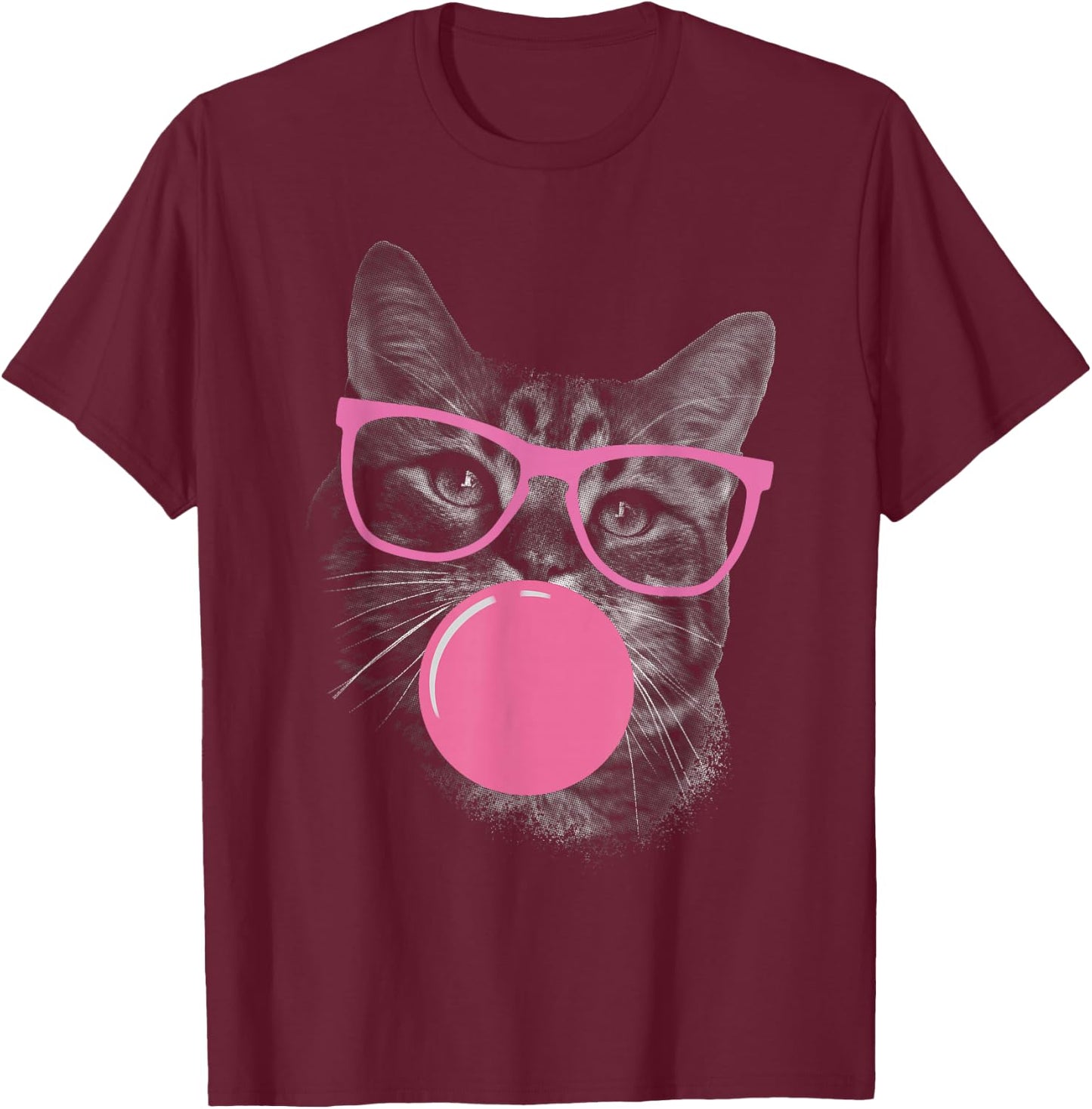 Cute Cat Face Eating Gum and Makes A Bubble Funny Cat Women T-Shirt - T-Shirt | Maroon