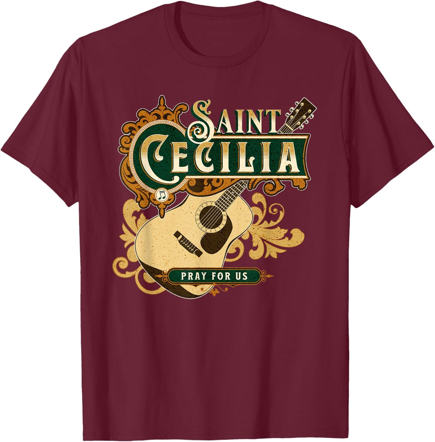 St Cecilia of Rome Patron Saint of Music Catholic Guitar T-Shirt - T-Shirt | Maroon