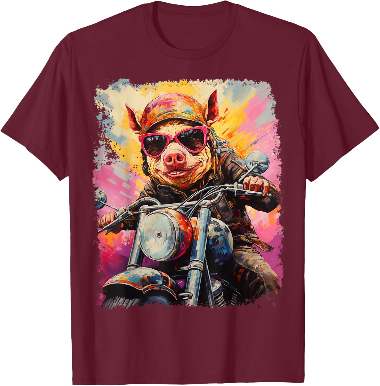 Motorbike Gear Pig on Motorcycle T-Shirt - T-Shirt | Maroon