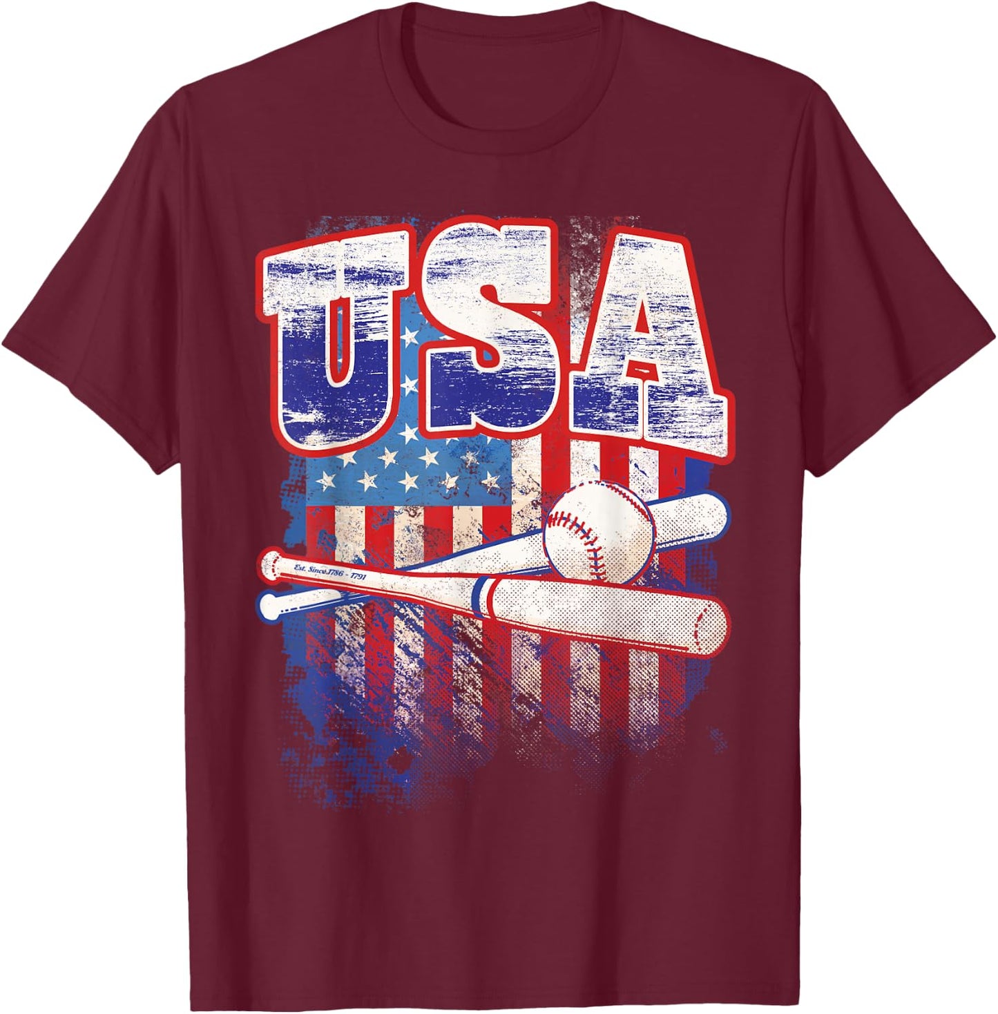 Baseball Shirt American Sport Fan USA Flag 2026 T-Shirt - T-Shirt | Maroon
