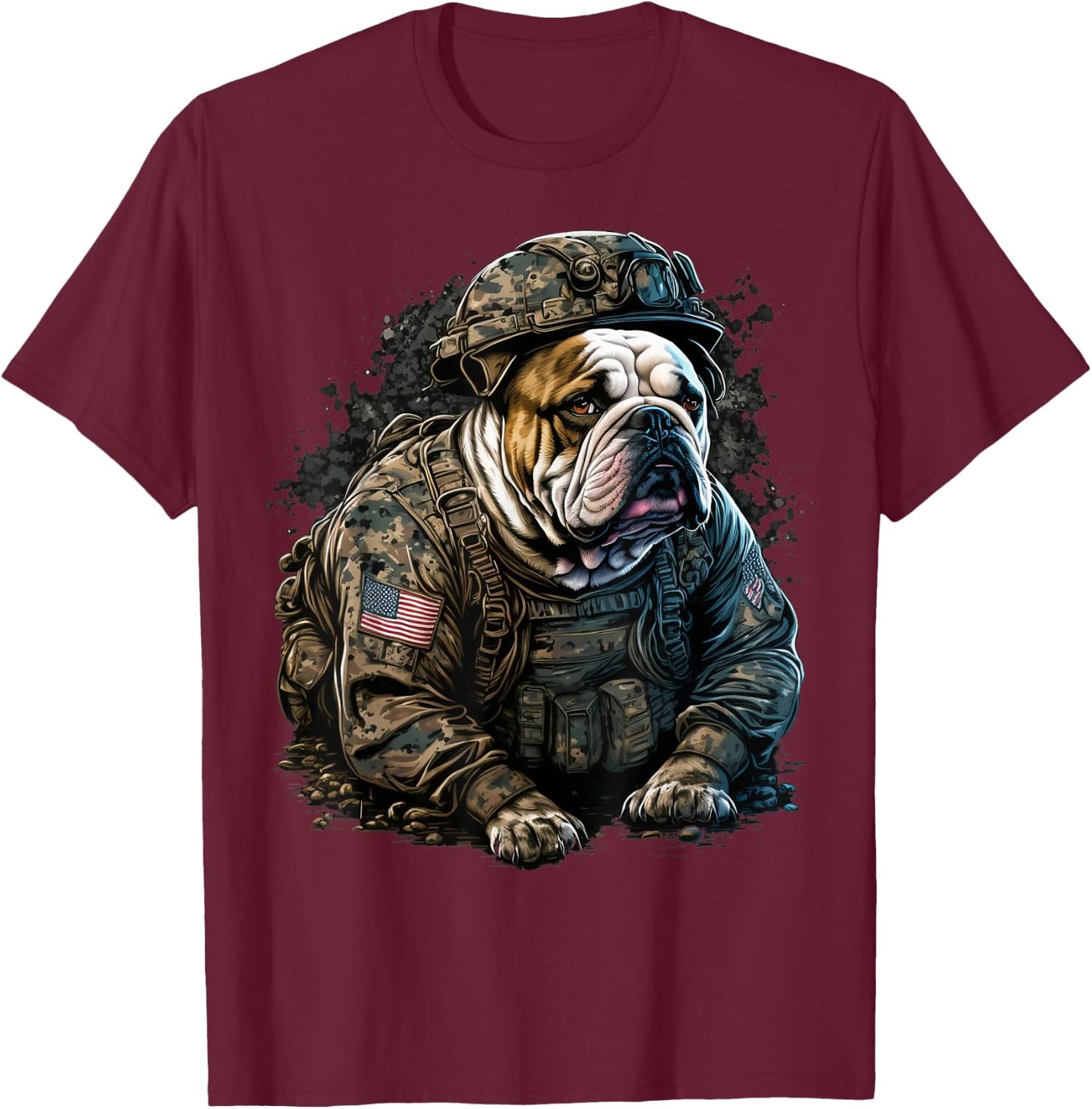 Soldier Bulldog Army Military Bulldog T-Shirt - T-Shirt | Maroon