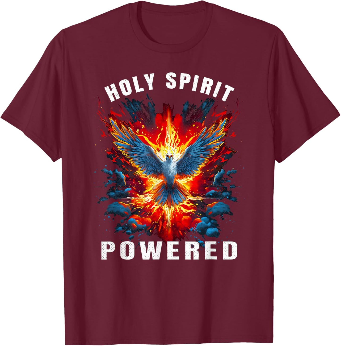 Holy Spirit Powered Dove With Fire Christian Men And Women T-Shirt - T-Shirt | Maroon