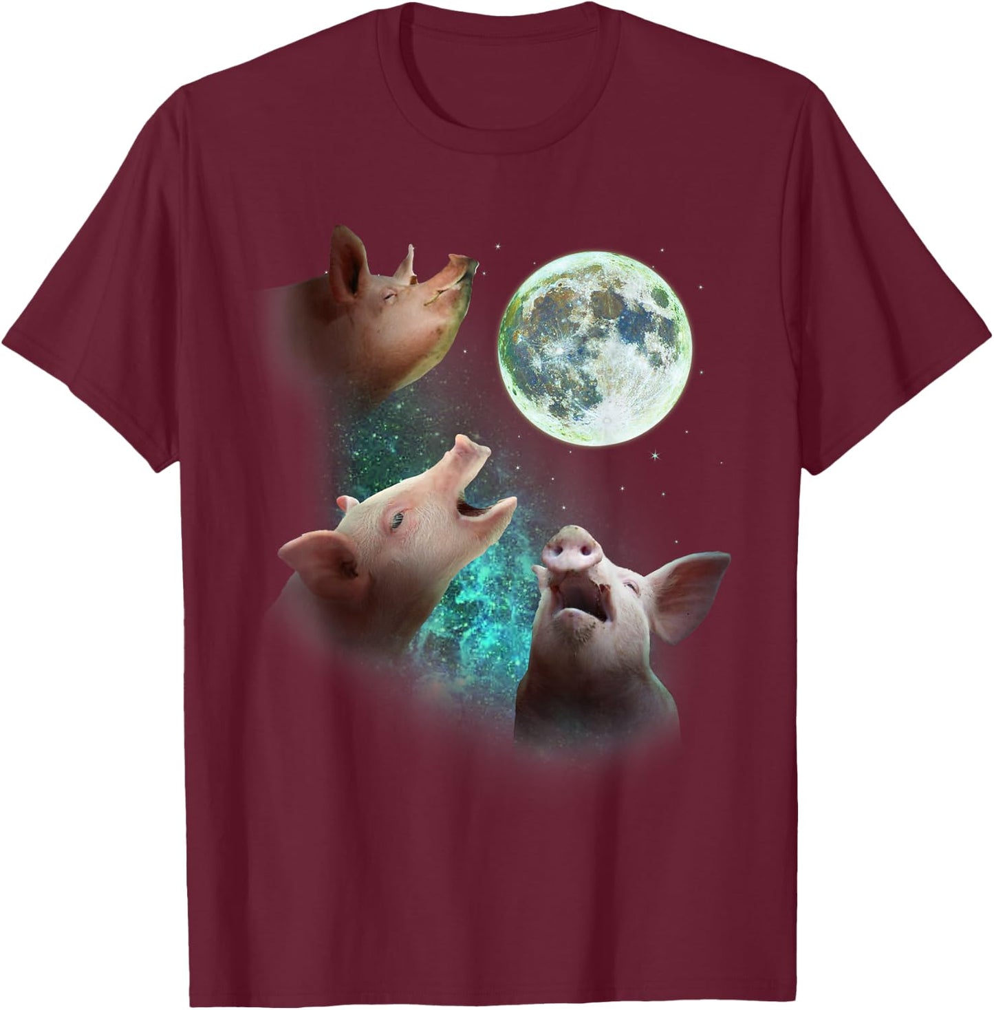 Three Farm Pigs Howl At Moon 3 Wolfs Wolves Funny Parody T-Shirt - T-Shirt | Maroon