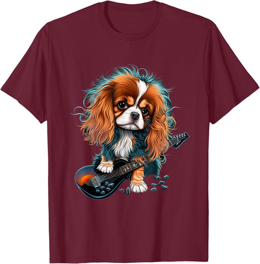 Funny Cavalier King Charles Spaniel Cute Ronk Roll Rocker Women Girls Kids T-Shirt - T-Shirt | Maroon