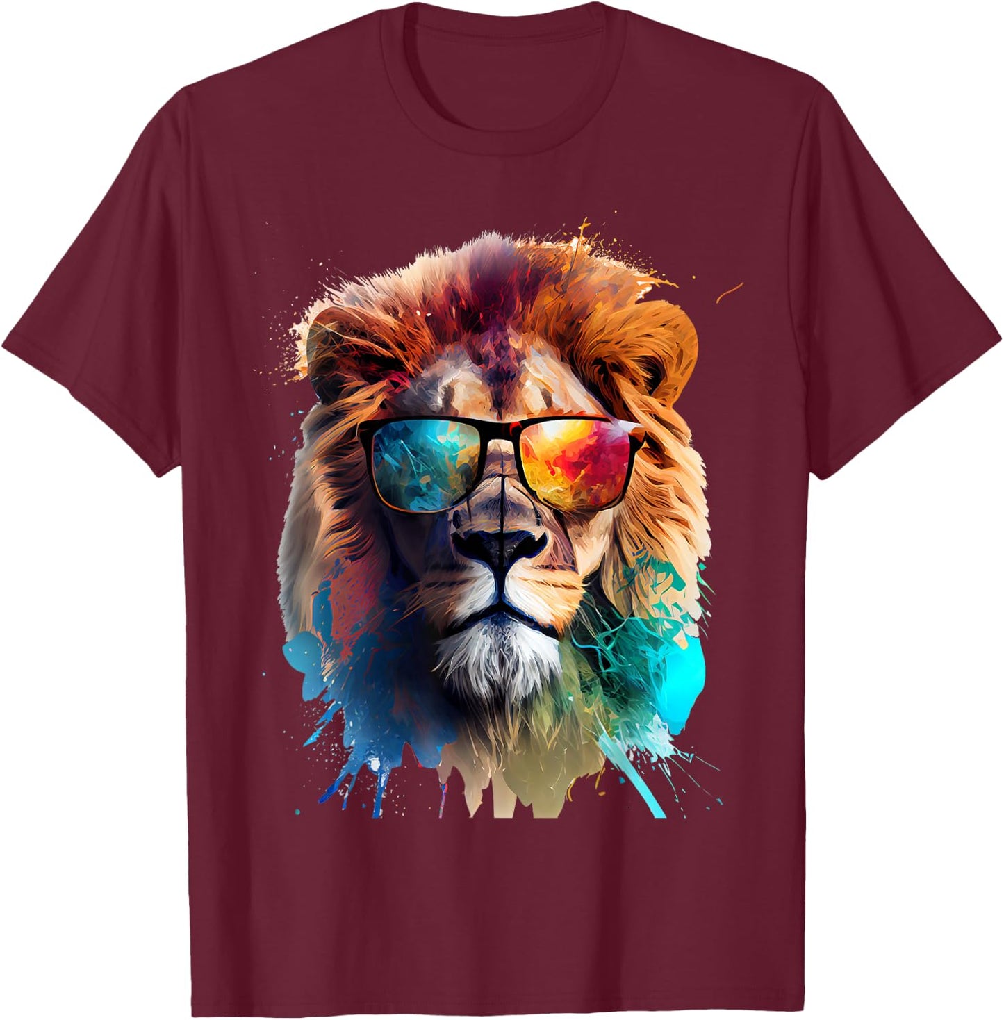 Lion sunglasses favorite animal nature vacationer lions T-Shirt - T-Shirt | Maroon