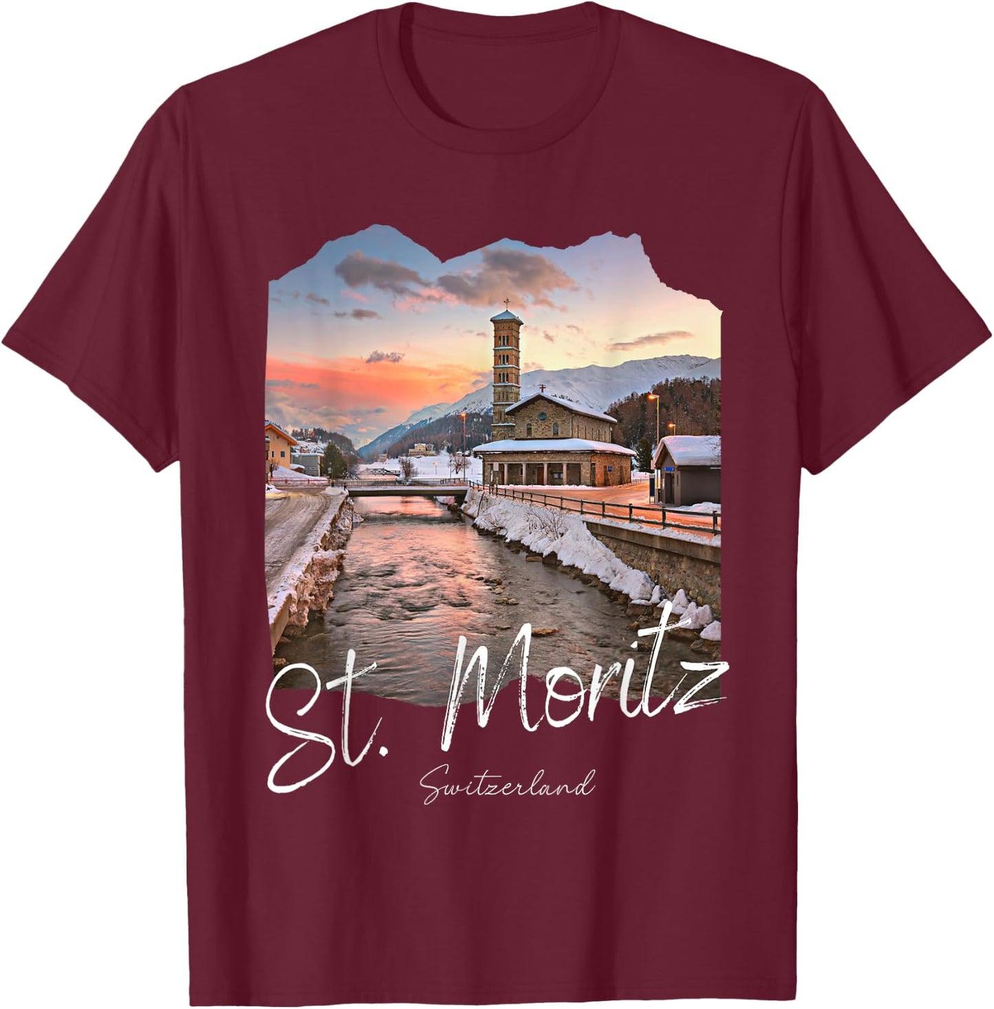 St. Moritz Souvenir Switzerland T-Shirt - T-Shirt | Maroon