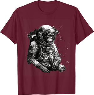 Chimpanzee Space Astronaut Travel Monkey Vintage Design T-Shirt - T-Shirt | Maroon