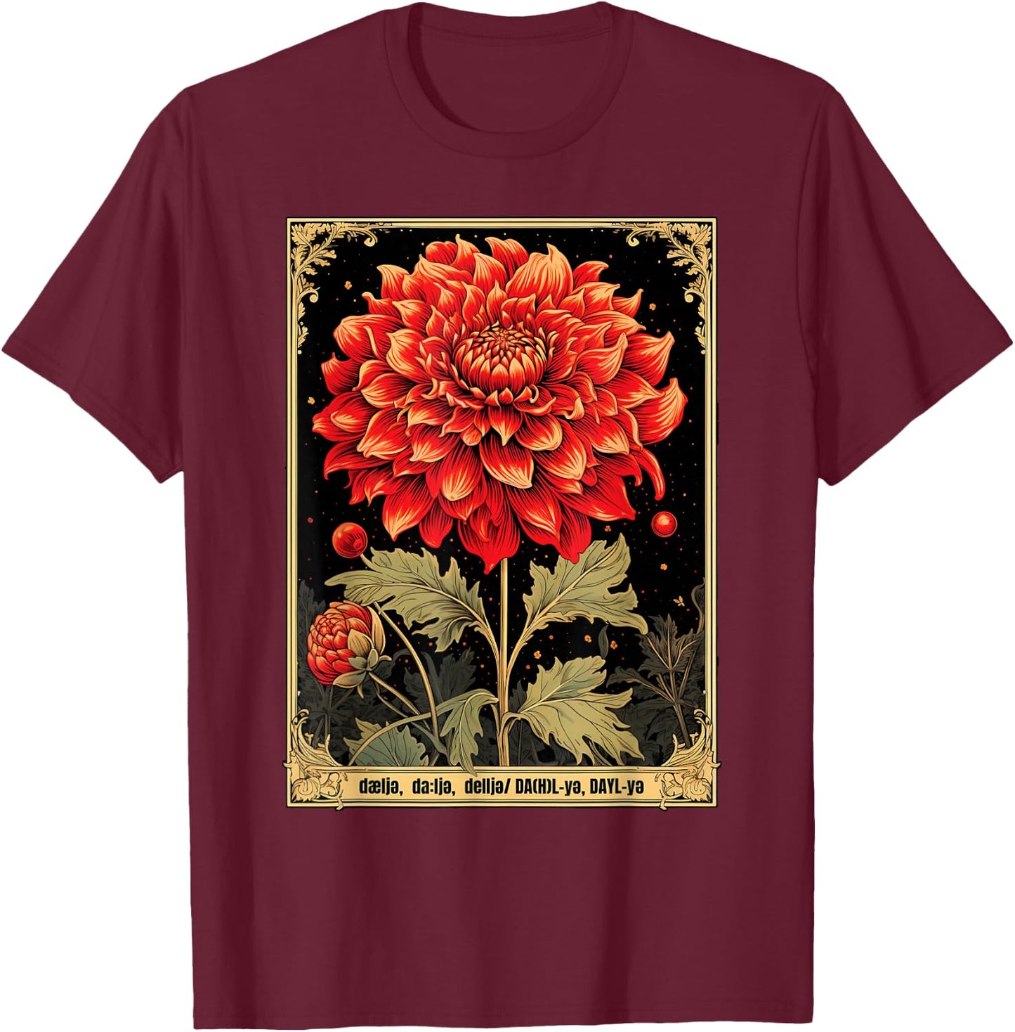 Vintage Dahlias T-Shirt - T-Shirt | Maroon
