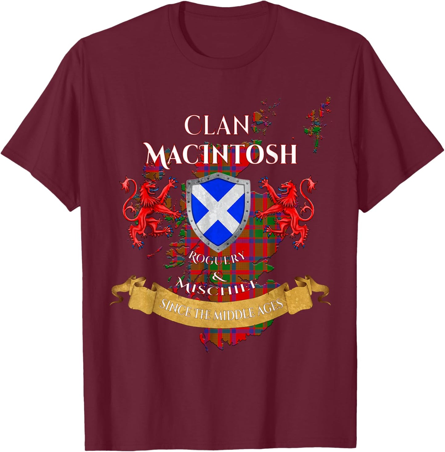 MacIntosh Scottish Family Clan Middle Ages Mischief T-Shirt - T-Shirt | Maroon