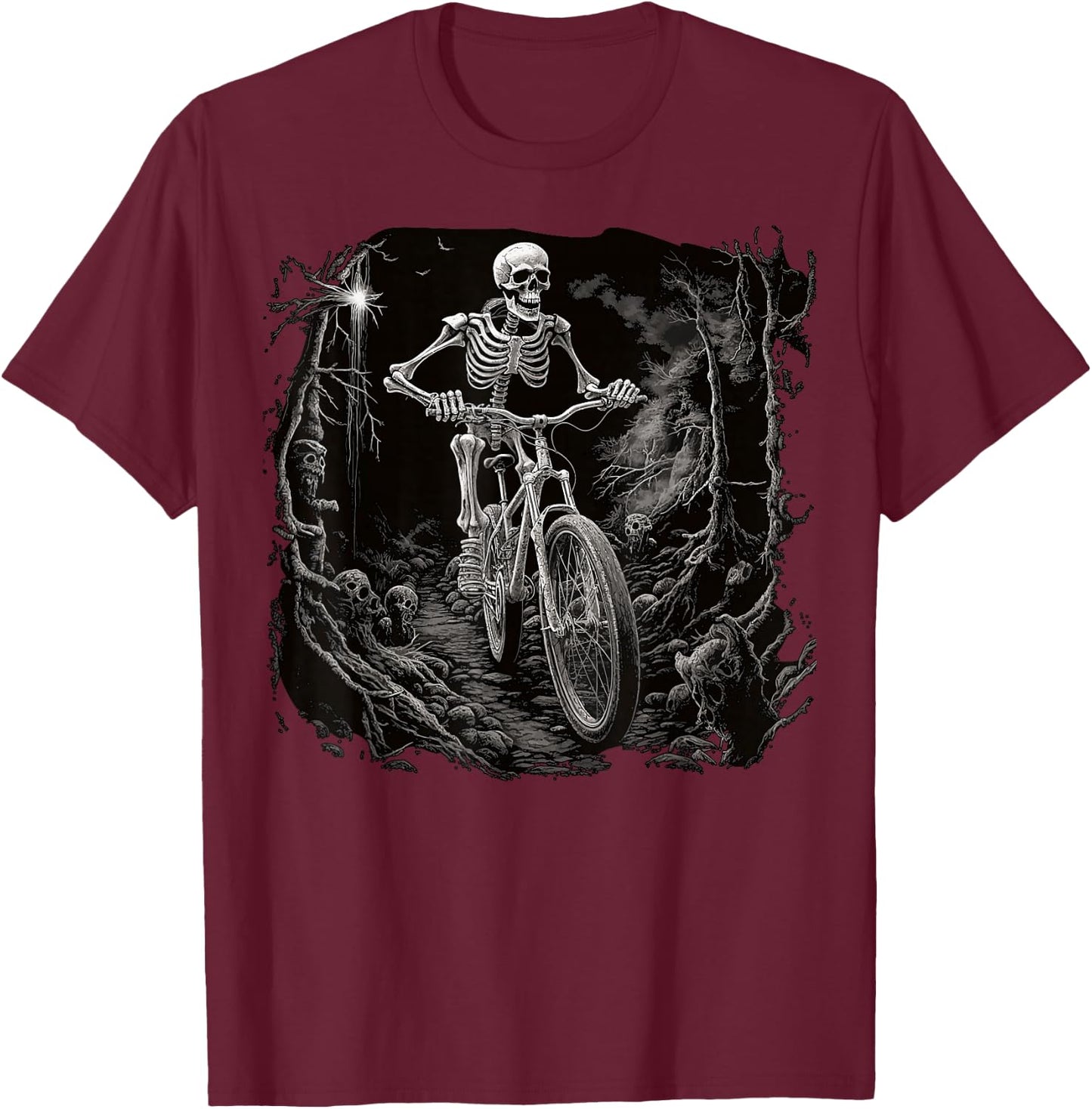 Cycling Skeleton Mountain MTB Bike Cyclist Skeleton T-Shirt - T-Shirt | Maroon