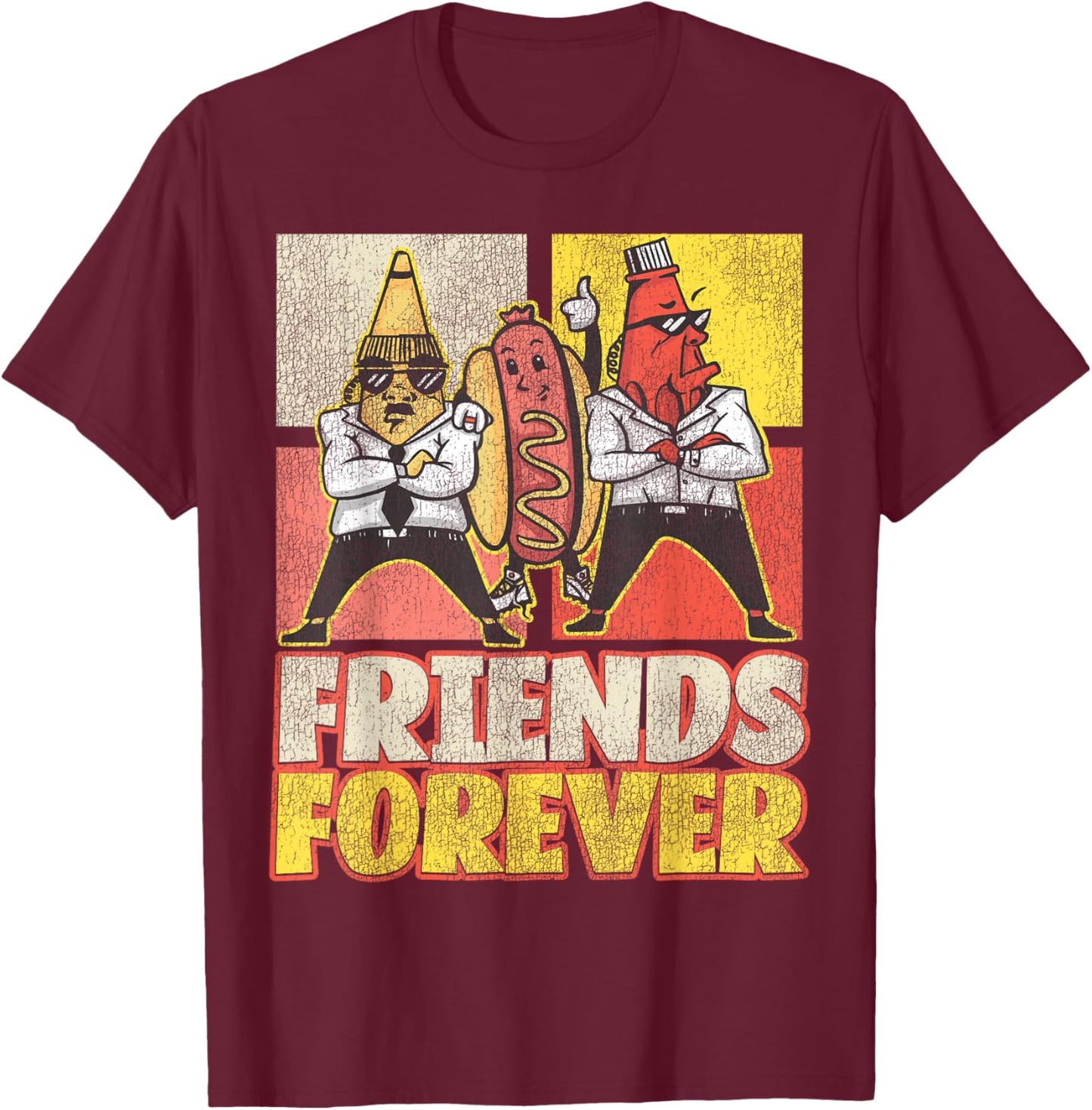 Hot Dog Adult Vintage Friends Forever T-Shirt - T-Shirt | Maroon