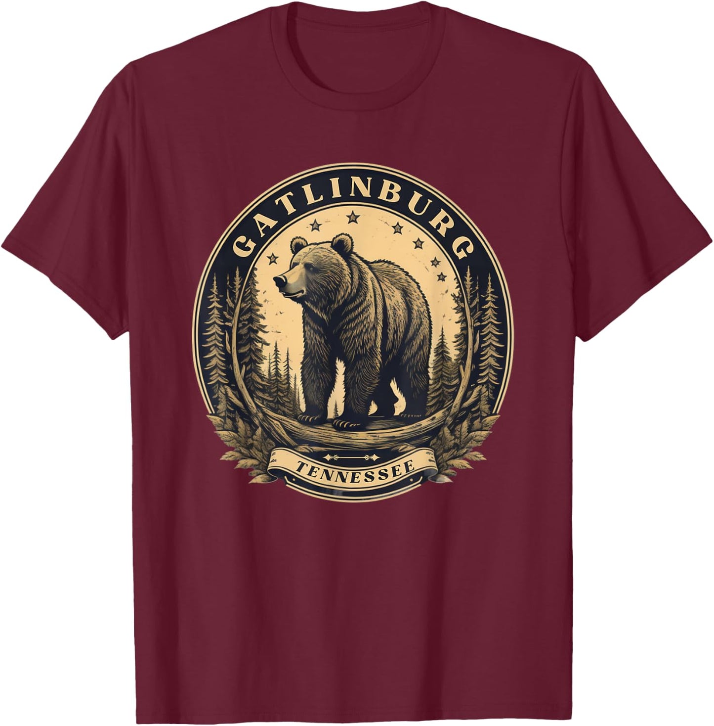 Vintage Gatlinburg mountain Tennessee with bear T-Shirt - T-Shirt | Maroon