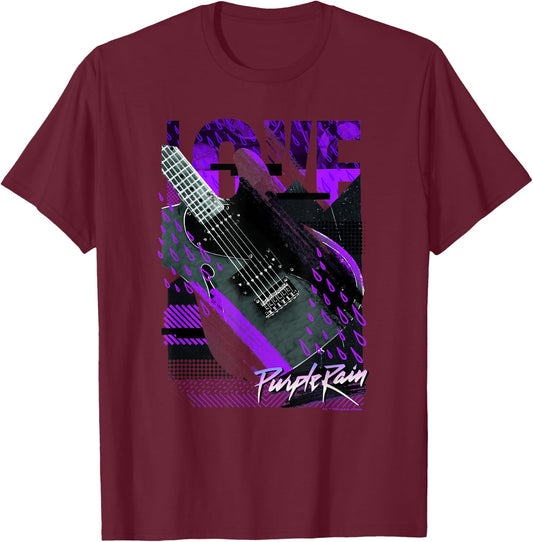 WB100 Purple Rain Love Guitar Retro Prince Collage Logo T-Shirt - T-Shirt | Maroon