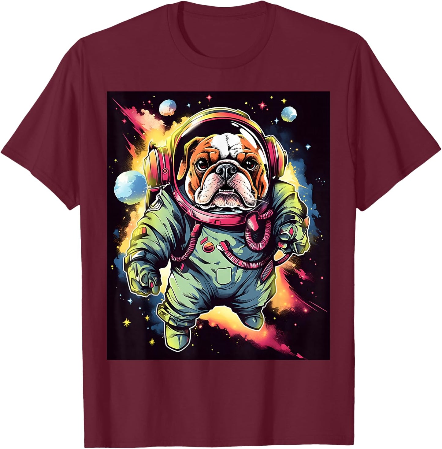 AstroBulldog: Journey to the Stars T-Shirt - T-Shirt | Maroon